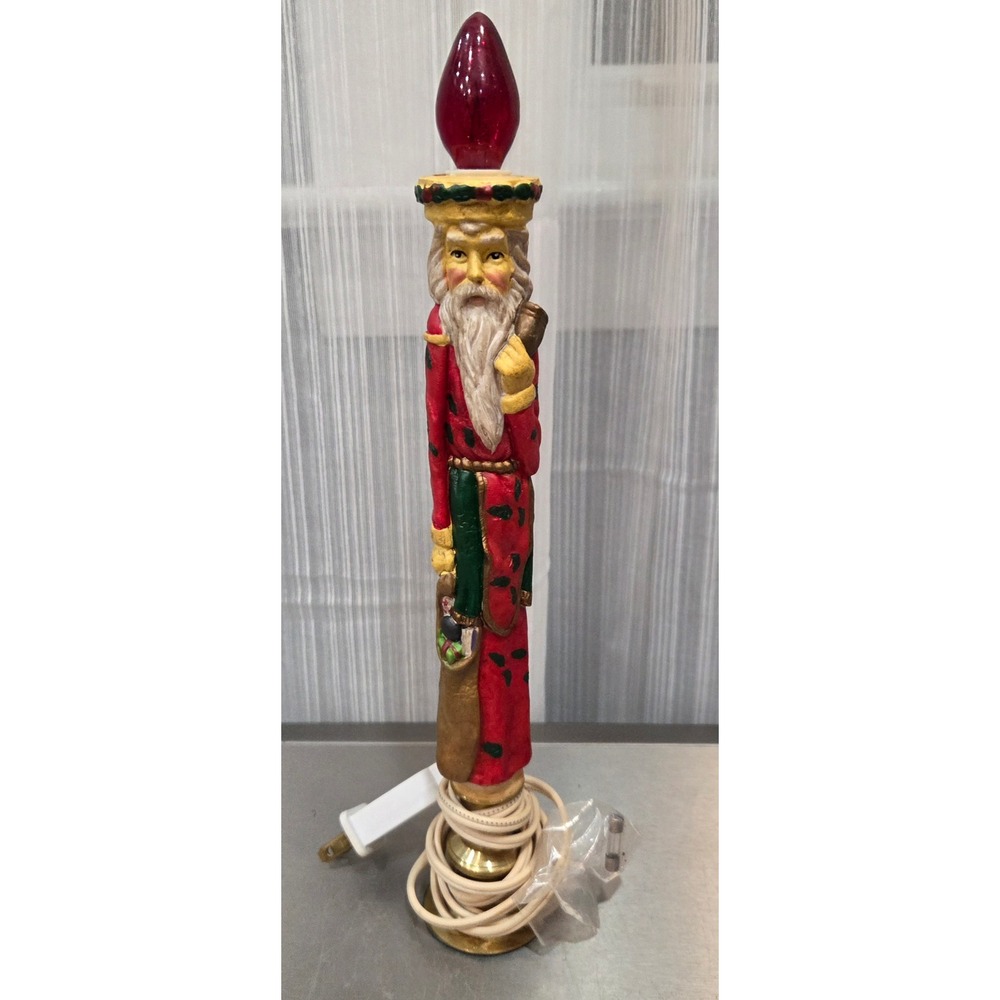 Vintage Old World Santa Claus Electric Window Pencil Candle Brass Base Christmas